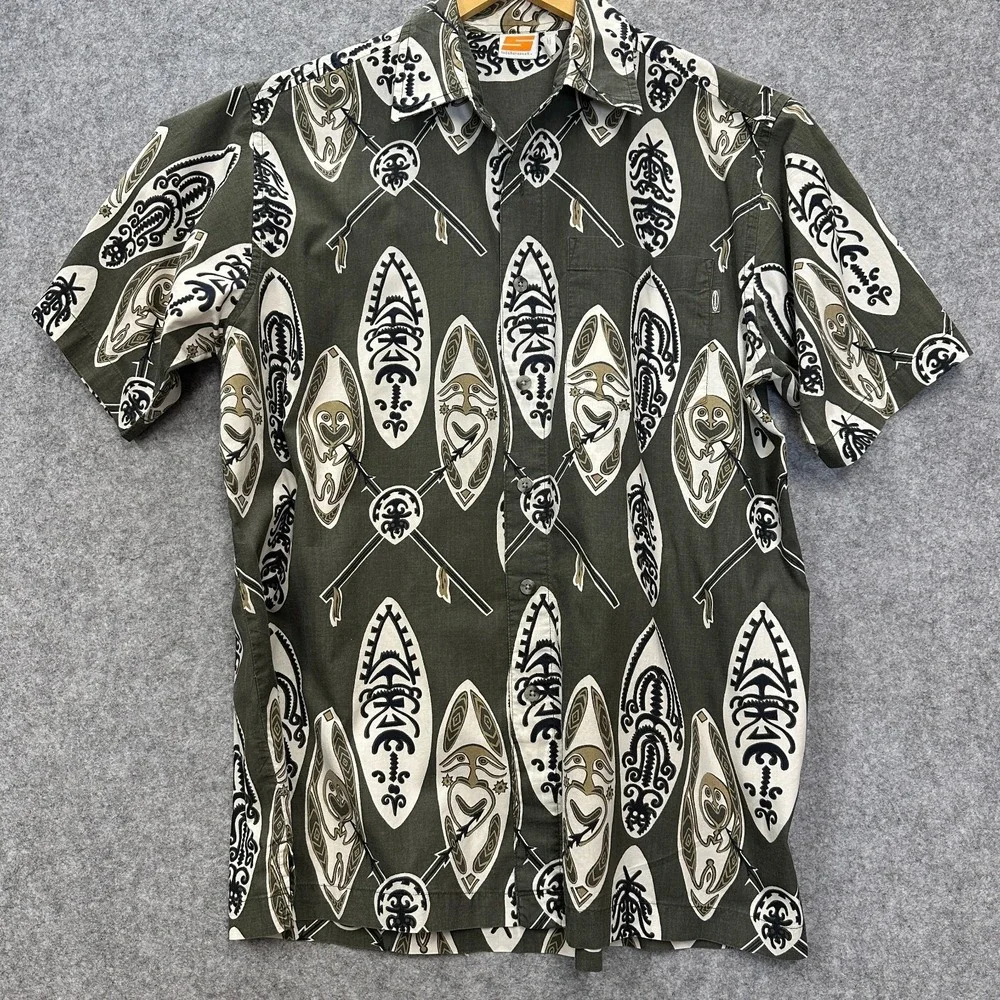 Vintage Sideout Hawaiian Shirt Mens L Green Tribal Tiki 90s Surf Skate - Picture 8 of 8